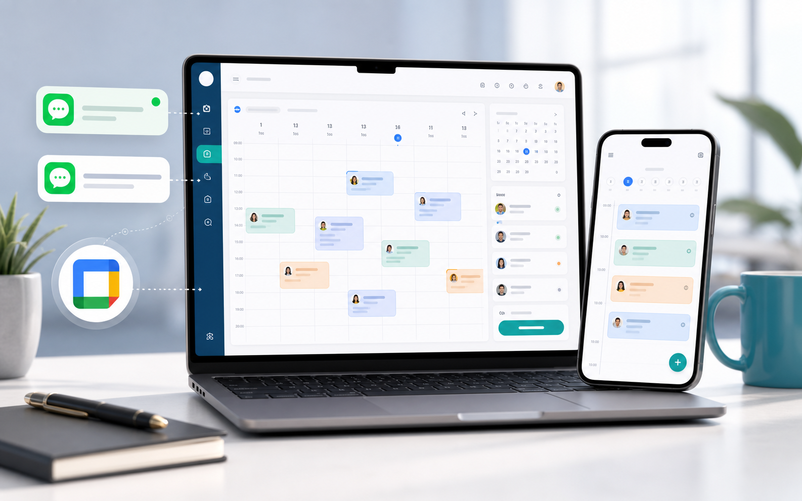 CalendarHub dashboard and mobile calendar scheduling preview